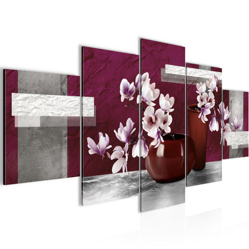 Runa Art Bild Wohnzimmer Schlafzimmer Blumen Abstrakt 5 Teilig Blumenvase Grau Rot Wandbilder auf Vlies Leinwand 035253a