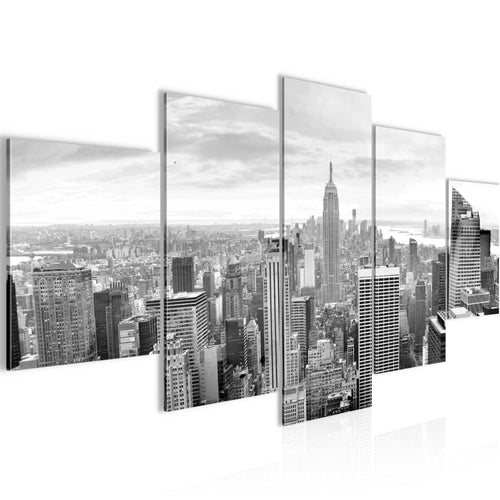 Runa Art Wandbilder New York Skyline 5 Teilig Bild auf Vlies Leinwand Deko Wohnzimmer Büro Städte Schwarz Weiss 010252c