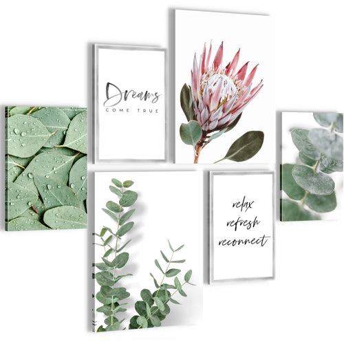 Novart Wandbilder Set Grüne Blätter Pflanze Natur Blumen  - KEIN EXTRA RAHMEN BENÖTIGT -  Modern Deko  - Wohnzimmer Schlafzimmer N005363a