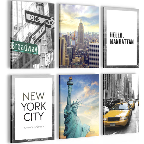 Novart Wandbilder Set New York - KOMPLETT AUFHÄNGFERTIG - Made in Germany - Moderne Bilder  Wohnzimmer Mädchen Teenager - N001164a