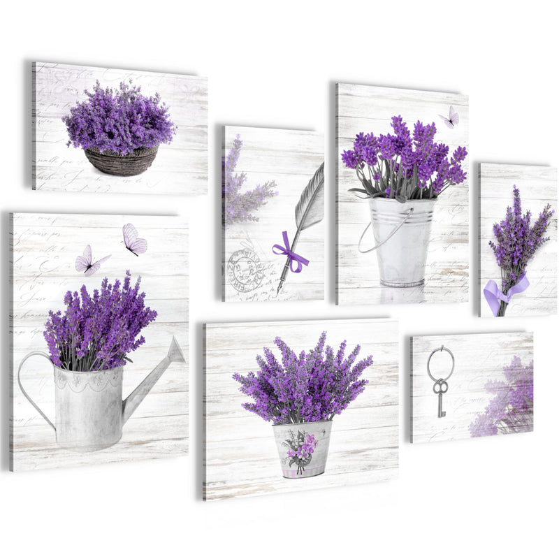 Novart Wandbilder Home Provence - KOMPLETT AUFHÄNGFERTIG - Lavendel Viollet Wohnzimmer Schlafzimmer - 7 Moderne Mood-Bilder - N002971a