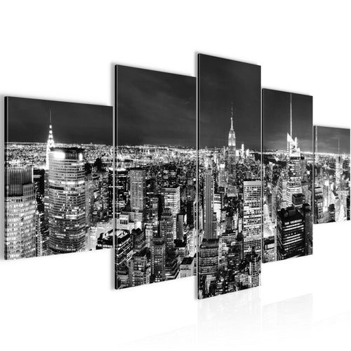 Runa Art - Bilder New York Skyline 200 x 100 cm 5 Teilig XXL Wanddekoration Design Schwarz Weiss 036251c
