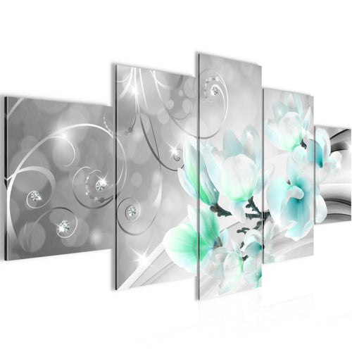 Runa Art - Bilder Blumen Abstrakt 200 x 100 cm 5 Teilig XXL Wanddekoration Design Grau Türkis 035351c