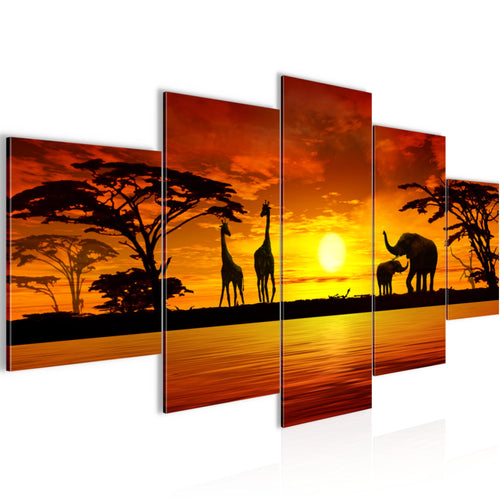 Runa Art - Bilder Afrika 200 x 100 cm 5 Teilig XXL Wanddekoration Design Sonnenuntergang Orange 000251a