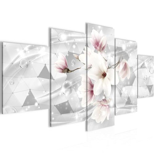 Runa Art - Bilder Blumen Magnolien 200 x 100 cm 5 Teilig XXL Wanddekoration Design Grau 017051c