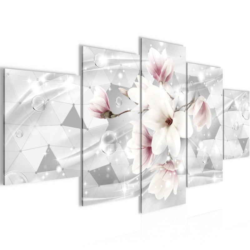 Runa Art - Bilder Blumen Magnolien 200 x 100 cm 5 Teilig XXL Wanddekoration Design Grau 017051c