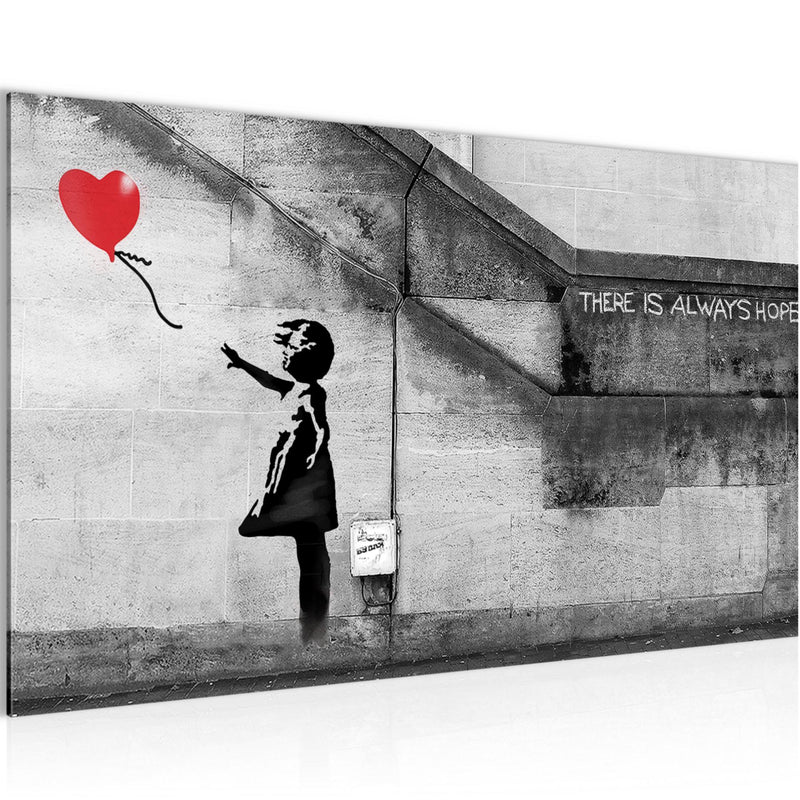 Runa Art Bild Banksy Ballon Girl Modern Wandbilder Loft Wohnzimmer 1 Teilig - Made in Germany - Street Art Red Flur 301614a