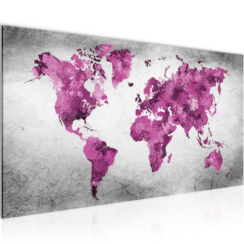 Runa Art Wandbild Weltkarte 1 Teilig 100 x 40 cm Modern Bild auf Vlies Leinwand Vintage Büro Wohnzimmer Rosa Grau 013312c