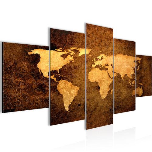 Runa Art Bild Büro Wohnzimmer Weltkarte 5 Teilig Vintage Antik Gold Wandbilder auf Vlies Leinwand 101753a
