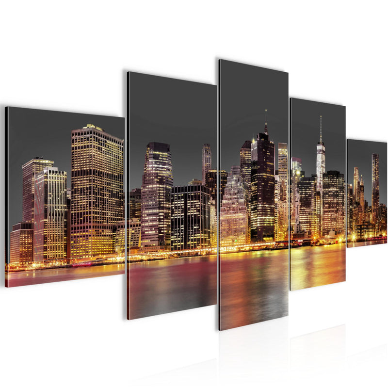 Runa Art - Bilder New York City 200 x 100 cm 5 Teilig XXL Wanddekoration Design Braun Grau 010051a