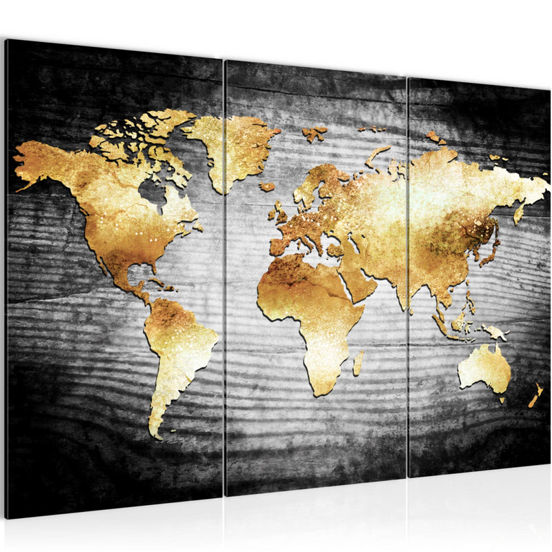 Runa Art Wandbilder Weltkarte Bild XXL Wohnzimmer Schlafzimmer Büro Weltkarte Gold 40 x 80 cm - 3 Bilder 3 Teilig 057631a
