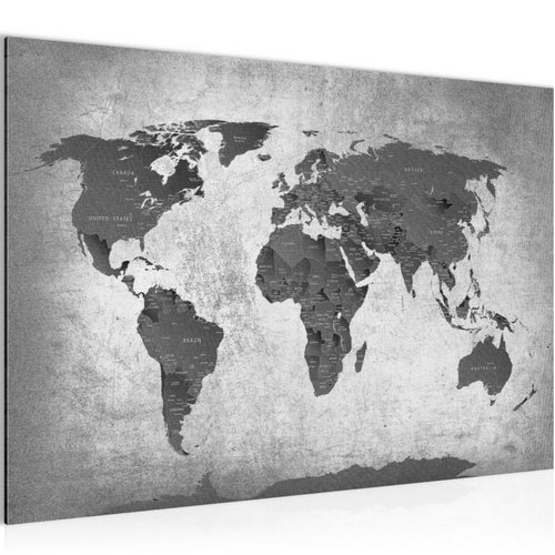 Runa Art Bild Weltkarte Modern Wandbilder Wohnzimmer Büro 1 Teilig - Made In Germany - Länder Modern Grau Flur 107615c