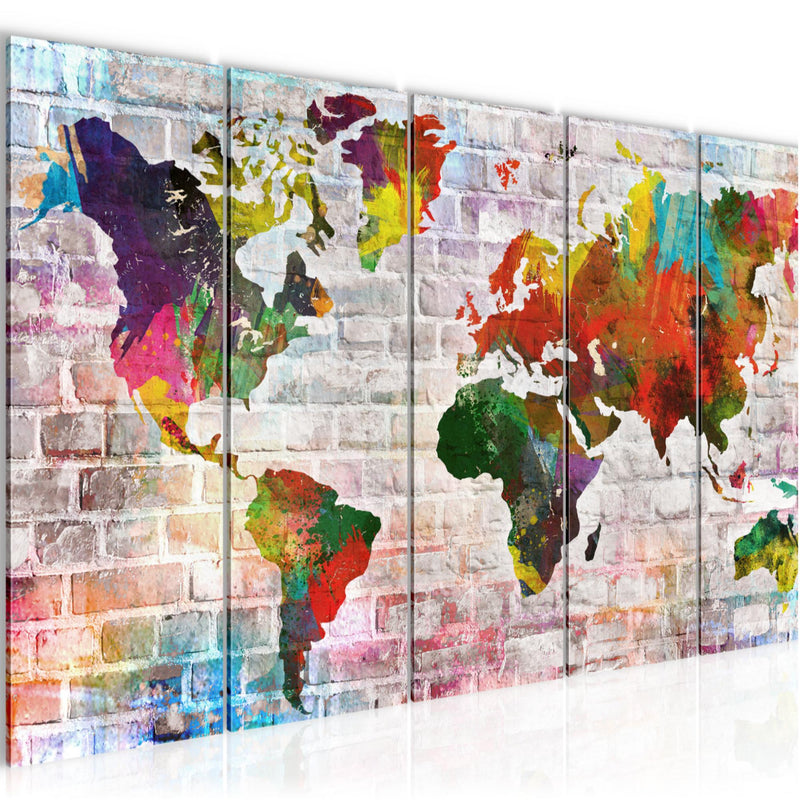 Runa Art Wandbild XXL Weltkarte Büro Wohnzimmer 200 x 80 cm Bunt 5 Teilig - Made in Germany - 106955a