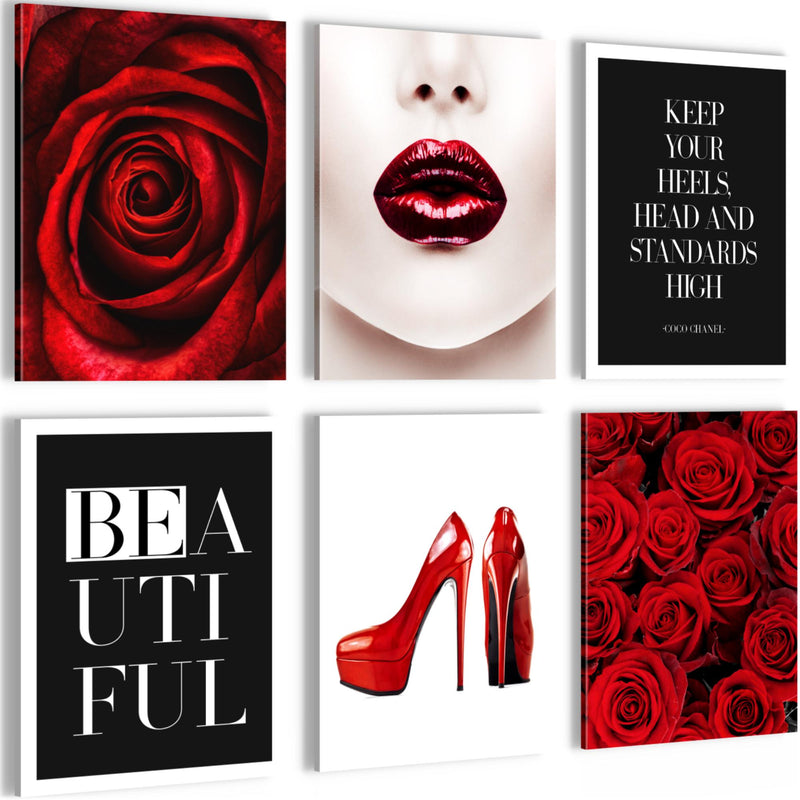 Novart Wandbilder - KEIN EXTRA RAHMEN BENÖTIGT - Wohnzimmer Mädchen Teenager - Bilder Modern Fashion - Rot Rosen - N019065a