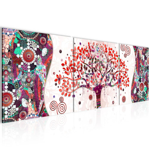 Runa Art - Bilder Gustav Klimt - Baum des Lebens 120 x 40 cm 3 Teilig Wandbild auf Vlies Leinwand Rosa Mehrteilig Modern 004633c