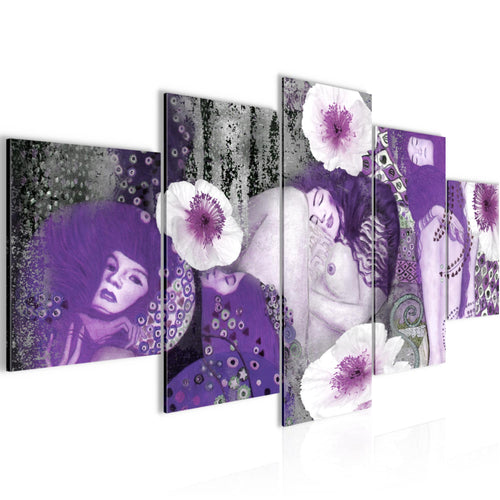 Runa Art Bild Wohnzimmer Collage Gustav Klimt 5 Teilig Frau Violett Wandbilder auf Vlies Leinwand 018553c