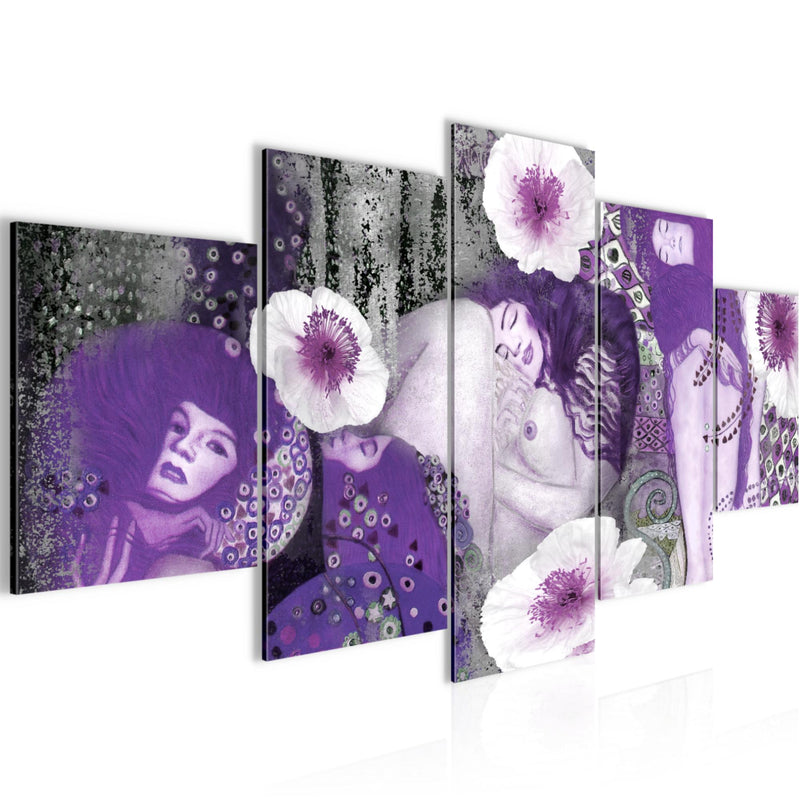 Runa Art Bild Wohnzimmer Collage Gustav Klimt 5 Teilig Frau Violett Wandbilder auf Vlies Leinwand 018553c