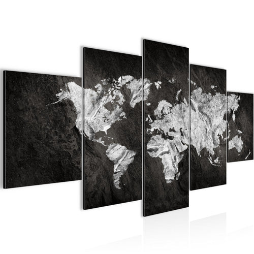 Runa Art Bild Büro Wohnzimmer Weltkarte 5 Teilig Kontinente Schwarz Weiss Wandbilder auf Vlies Leinwand 002953a