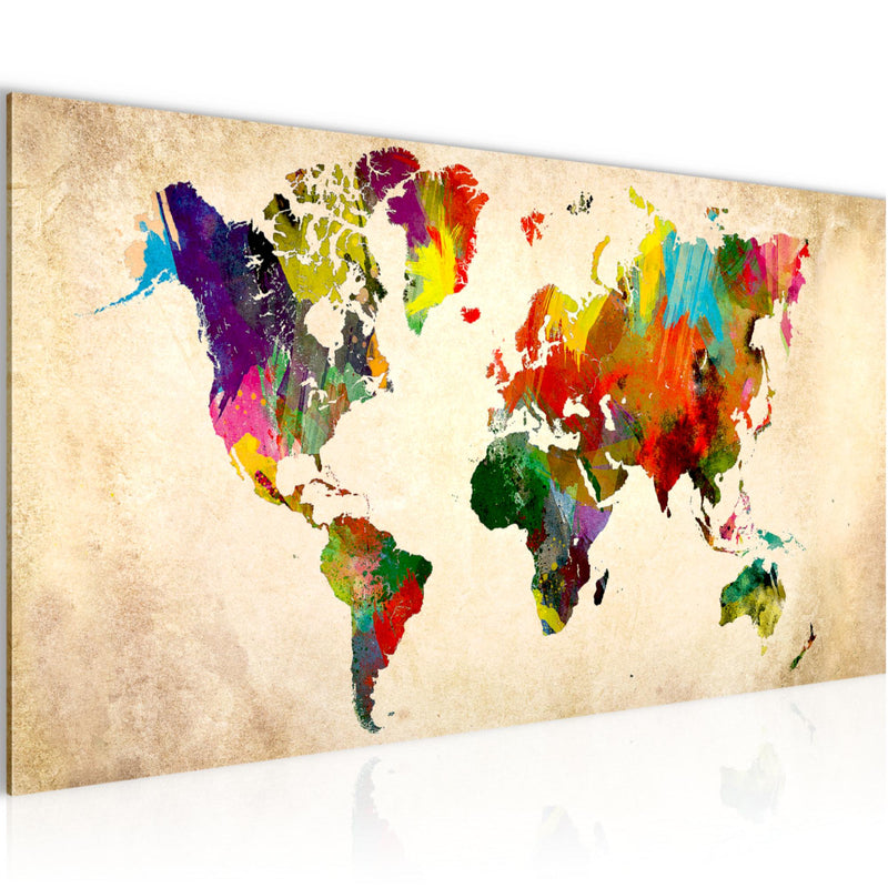 Runa Art Wandbild Weltkarte 1 Teilig 100 x 40 cm Modern Bild auf Vlies Leinwand Kontinente Landkarte Büro Wohnzimmer Bunt 105112a