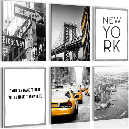 Novart Wandbilder - KEIN EXTRA RAHMEN BENÖTIGT - Wohnzimmer Schlafzimmer - Bilder Modern New York City Taxi - Gelb Grau - N006365a