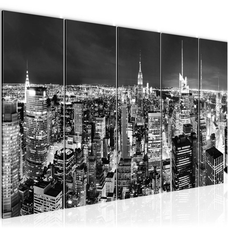 Runa Art Wandbild XXL New York Skyline Wohnzimmer Büro 200 x 80 cm Schwarz Weiss 5 Teilig - Made in Germany - 036255c