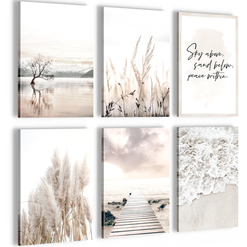 Novart Wandbilder Set Boho Strand - KOMPLETT AUFHÄNGFERTIG - Made in Germany - Moderne Bilder  Wohnzimmer Schlafzimmer - N013464a