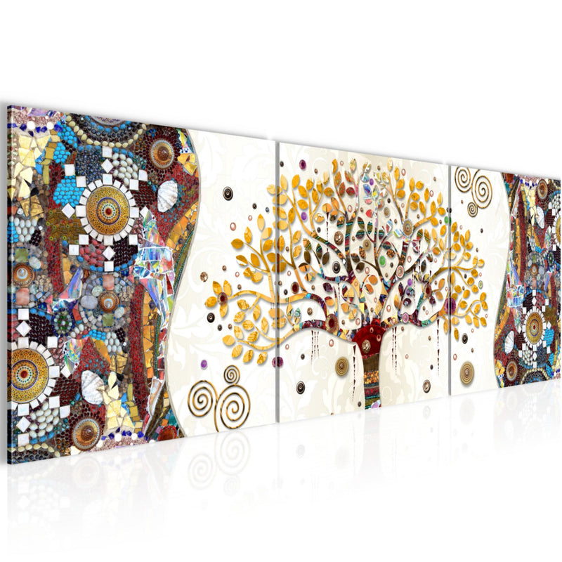 Runa Art - Bilder Gustav Klimt - Baum des Lebens 120 x 40 cm 3 Teilig Wandbild auf Vlies Leinwand Bunt Mehrteilig Modern 004633a