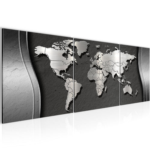 Runa Art - Bilder Weltkarte 120 x 40 cm 3 Teilig Wandbild auf Vlies Leinwand Schwarz Mehrteilig Modern 107233a
