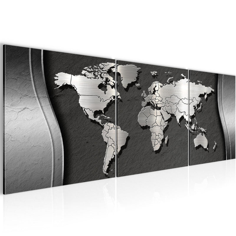 Runa Art - Bilder Weltkarte 120 x 40 cm 3 Teilig Wandbild auf Vlies Leinwand Schwarz Mehrteilig Modern 107233a