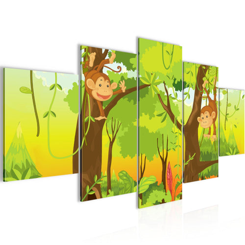 Runa Art Wandbilder Tiere Dschungel 5 Teilig Bild auf Vlies Leinwand Deko Spielzimmer Baby Kinderzimmer Bunt 001852b