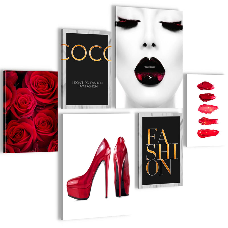 Novart Wandbilder Set Fashion Schwarz Weiss - KEIN EXTRA RAHMEN BENÖTIGT -  Modern Deko  - Wohnzimmer Mädchen Teenager N002263a