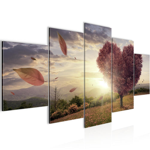 Runa Art - Bilder Herbst Baum Herz 200 x 100 cm 5 Teilig XXL Wanddekoration Design Beige Braun 605851c