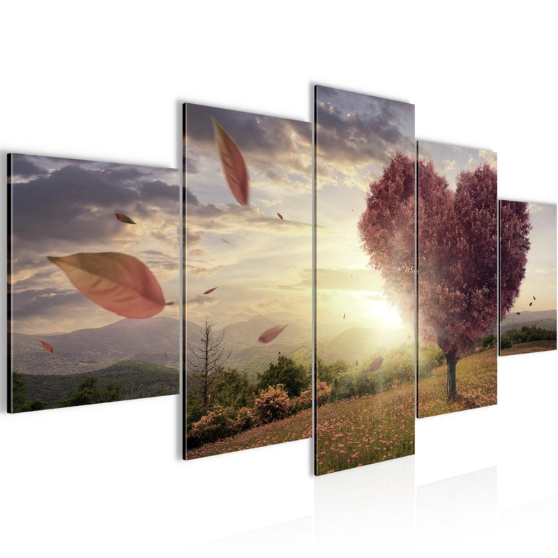 Runa Art - Bilder Herbst Baum Herz 200 x 100 cm 5 Teilig XXL Wanddekoration Design Beige Braun 605851c