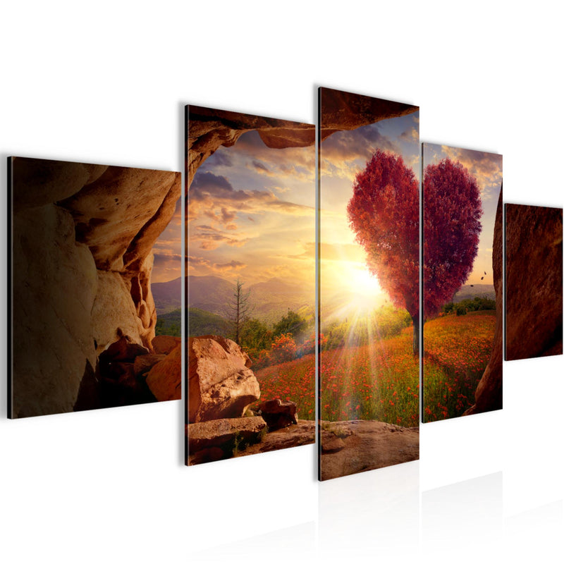 Runa Art Bild Wohnzimmer Schlafzimmer Natur Gebirge 5 Teilig Baum Herz Beige Rosa Wandbilder auf Vlies Leinwand 607653c