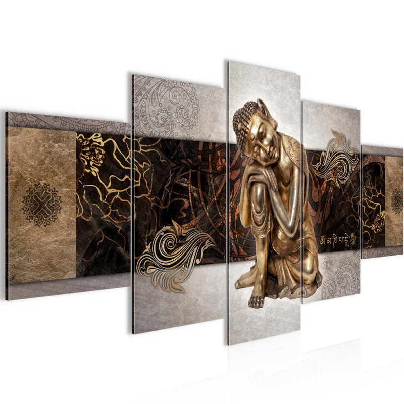 Runa Art Bild Wohnzimmer Schlafzimmer Buddha Zen 5 Teilig Feng Shui Beige Wandbilder auf Vlies Leinwand 041353c