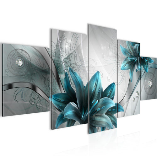 Runa Art Bild Wohnzimmer Schlafzimmer Blumen Lilien 5 Teilig Abstrakt Grau Blau Wandbilder auf Vlies Leinwand 036853c