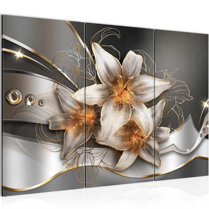 Runa Art Wandbilder Blumen Lilien Bild XXL Wohnzimmer Schlafzimmer Gelb Gold Abstrakt 120 x 80 cm 3 Teilig 039631a