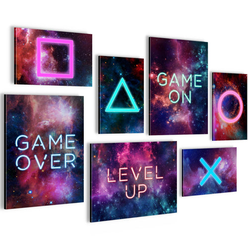 Novart Wandbilder Spielkonsole - KOMPLETT AUFHÄNGFERTIG - Gamer Kinderzimmer Junge Teenager - 7 Moderne Mood-Bilder - N021471a