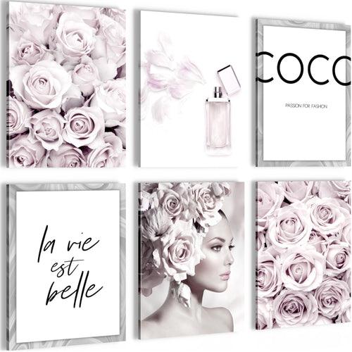 Novart Wandbilder - KEIN EXTRA RAHMEN BENÖTIGT - Wohnzimmer Mädchen Teenager - Bilder Modern Coco Fashion - Grau Rosa - N000765a
