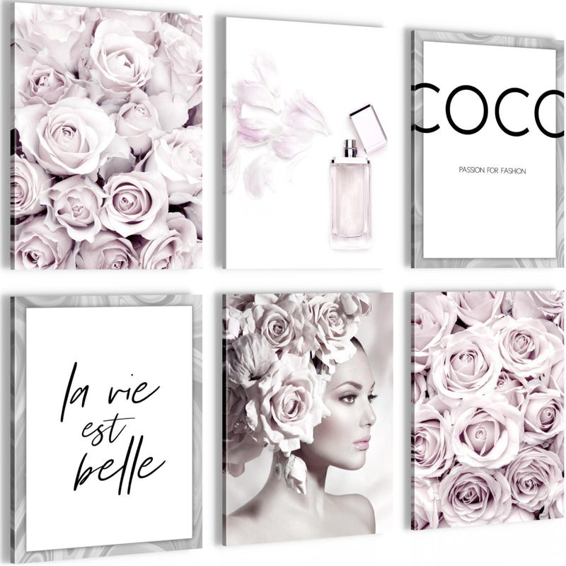 Novart Wandbilder - KEIN EXTRA RAHMEN BENÖTIGT - Wohnzimmer Mädchen Teenager - Bilder Modern Coco Fashion - Grau Rosa - N000765a