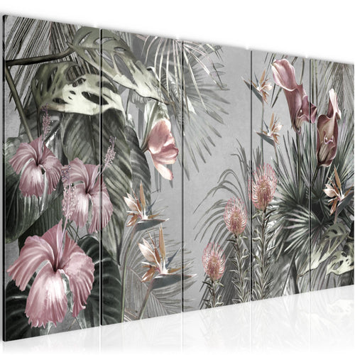 Runa Art Wandbild XXL Blumen Wohnzimmer Schlafzimmer 200 x 80 cm Grau 5 Teilig - Made in Germany - 043355c