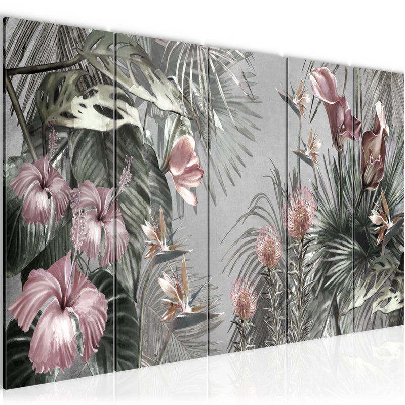 Runa Art Wandbild XXL Blumen Wohnzimmer Schlafzimmer 200 x 80 cm Grau 5 Teilig - Made in Germany - 043355c