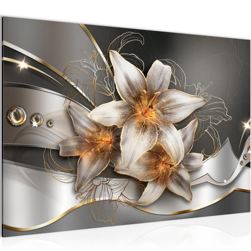 Runa Art Bild Blumen Lilien Modern Wandbilder Wohnzimmer 1 Teilig - Made In Germany - Abstrakt Gelb Gold Flur 039615a