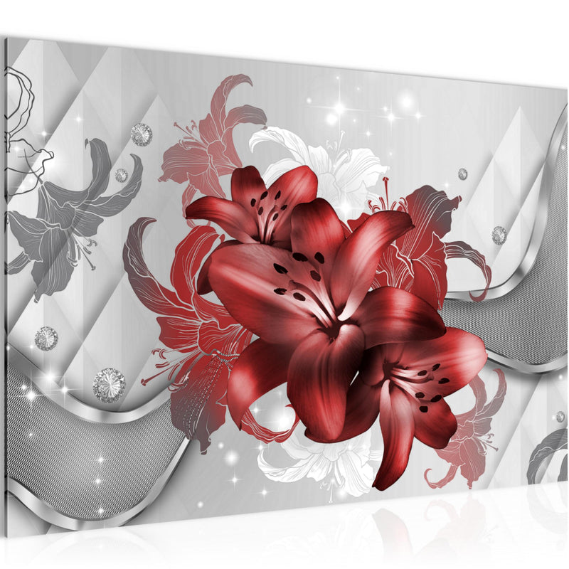Runa Art Bild Blumen Lilien Modern Wandbilder Wohnzimmer 1 Teilig - Made In Germany - Abstrakt Rot Weiß Flur 016515b