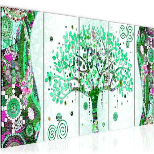 Runa Art Wandbild XXL Gustav Klimt - Baum des Lebens Wohnzimmer 200 x 80 cm Grün 5 Teilig - Made in Germany - 004655b