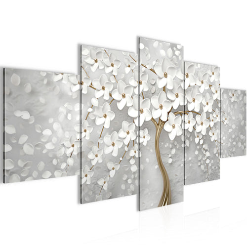 Runa Art Wandbilder Blumen 5 Teilig Bild auf Vlies Leinwand Deko Wohnzimmer Abstrakt Baum Weiss Gold 039752a