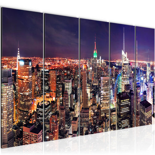 Runa Art Bild New York Skyline Wandbilder auf Vlies Leinwand 5 Teilig Wanddekoration Wohnzimmer Büro 036256a