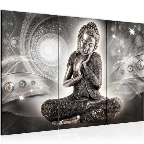 Runa Art Wandbilder Buddha Zen Bild XXL Wohnzimmer Schlafzimmer Grau Feng Shui 120 x 80 cm 3 Teilig 041631b