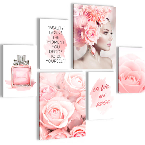 Novart Wandbilder Set Fashion Rosa - KEIN EXTRA RAHMEN BENÖTIGT -  Modern Deko  - Wohnzimmer Mädchen Teenager N008563a