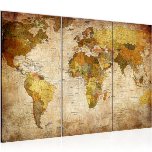 Runa Art Wandbilder Weltkarte Bild XXL Büro Wohnzimmer Gold Vintage Antik 120 x 80 cm 3 Teilig 104031a